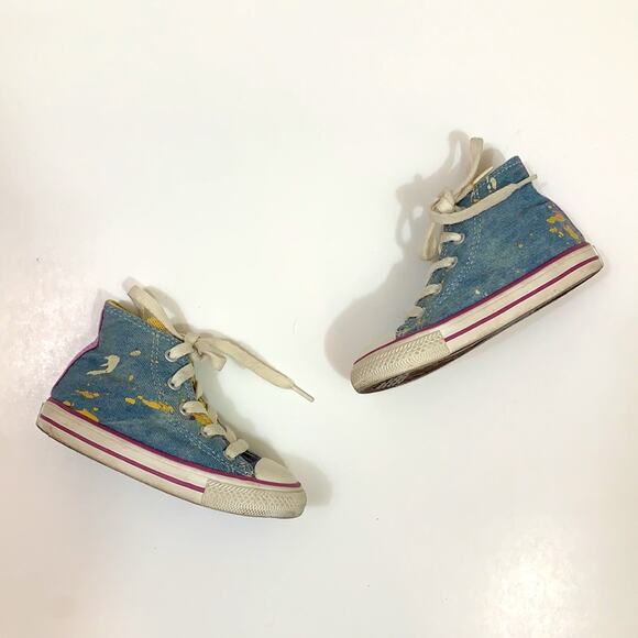 Converse Party Hi Moody Purple Hi-Top Denim Paint Splatter Tulle Tennis Shoes - Picture 4 of 10